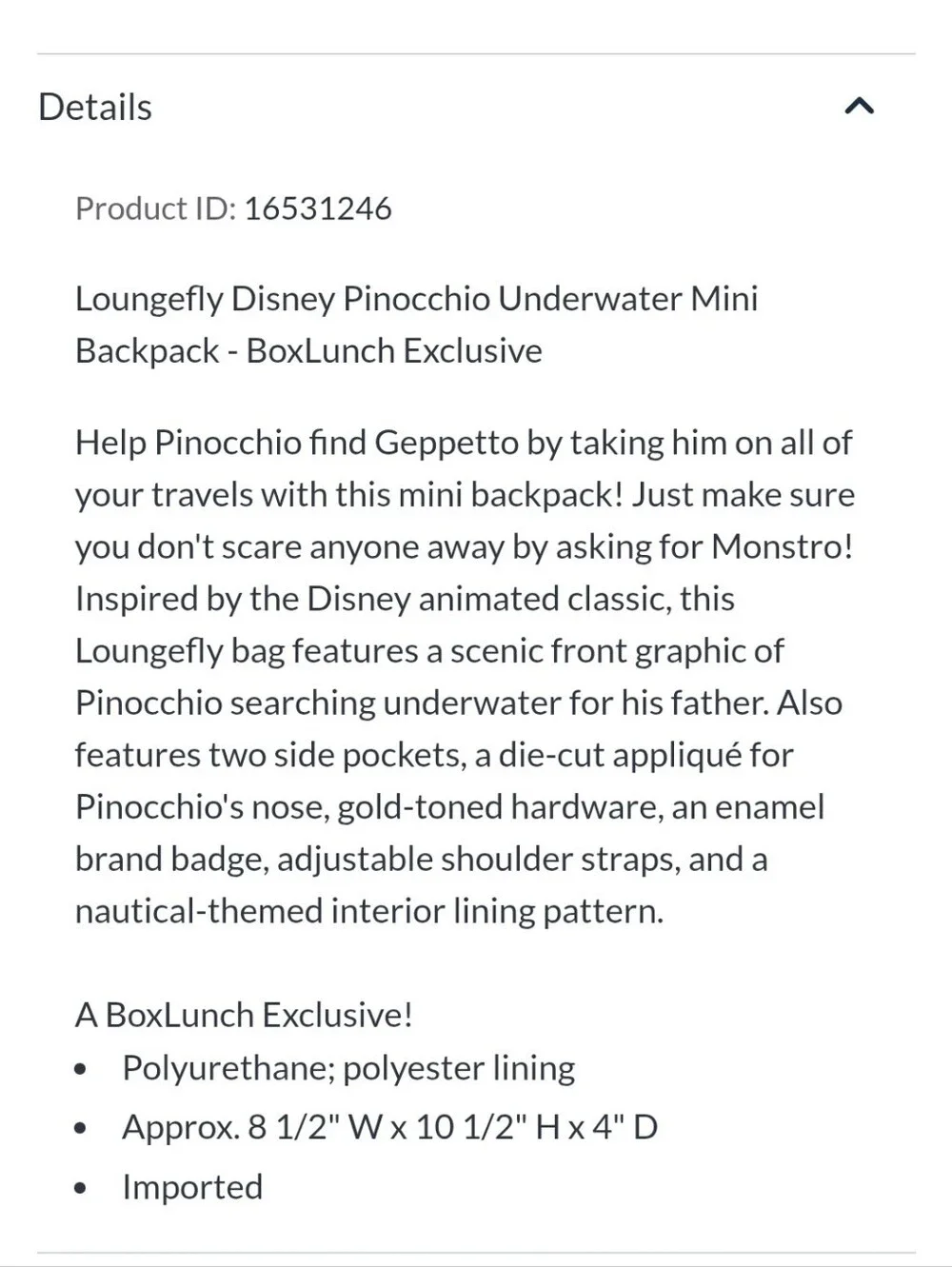 NWT Disney Loungefly Pinocchio Underwater Mini Backpack